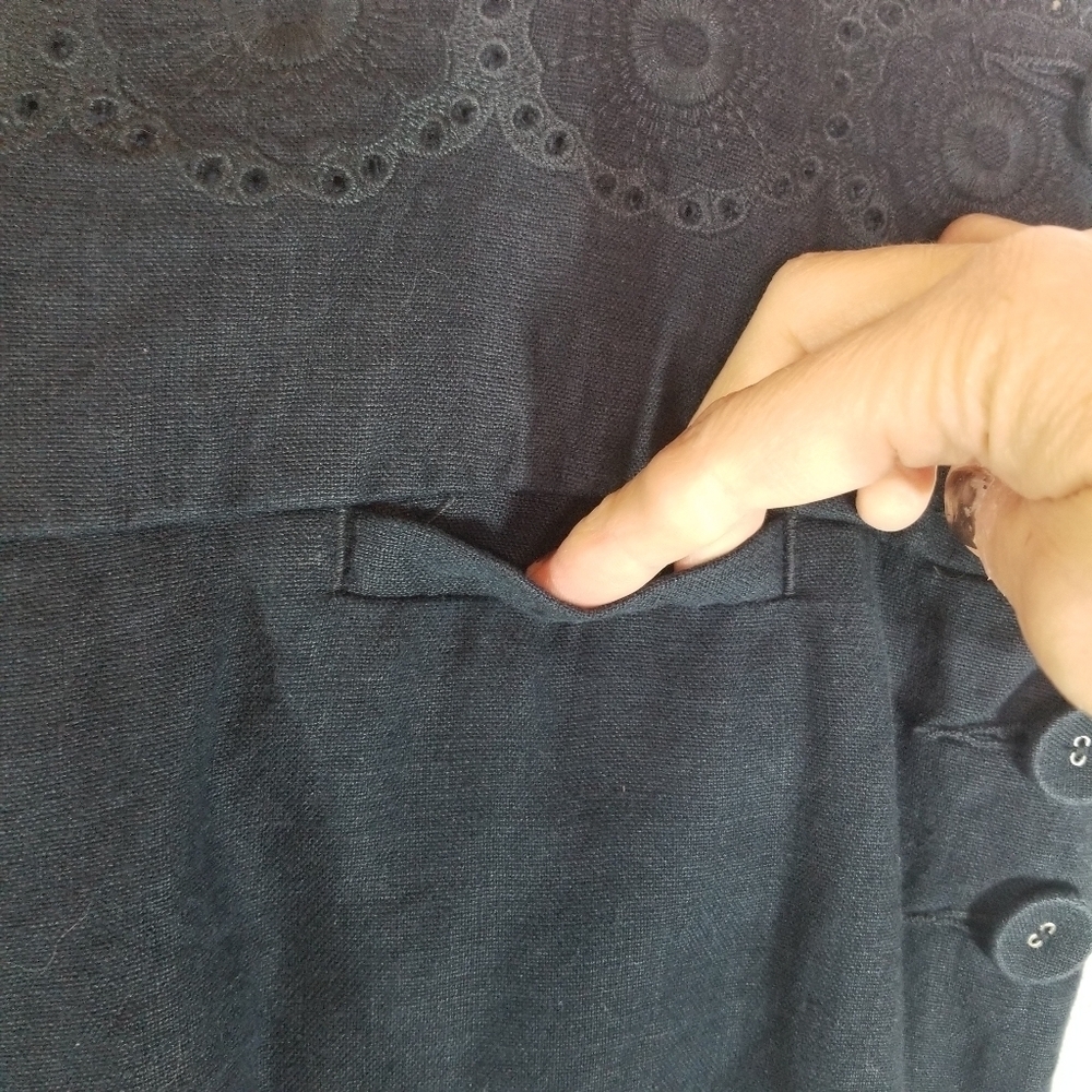 Anthropologie Elevenses blue linen wide leg crop pants - Picture 7 of 8